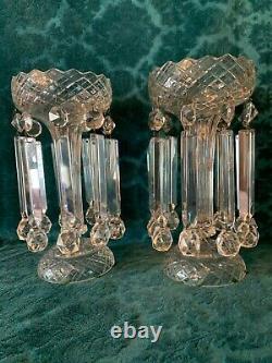 19th Cen English Irish Cut Glass Crystal Girondles Lusters