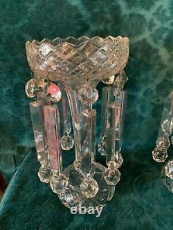 19th Cen English Irish Cut Glass Crystal Girondles Lusters