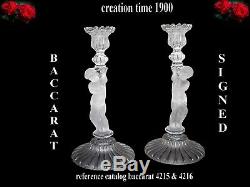19th French Pair Candlesticks Crystal BACCARAT signed cherubs