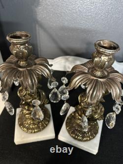 2-10.5 VTG Brass Cherub Candle Holders Hollywood Regency Ornate Italian Marble