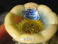 2 1940 Antique Fenton Vaseline Opalescent Hobnail Art Glass Topaz Candle Holder