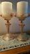 2 Antique Venetian Murano Candelabra, Pink & Gold Fleck Art Glass