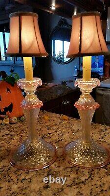 2 ANTIQUE VENETIAN MURANO candelabra, PINK & GOLD FLECK ART GLASS