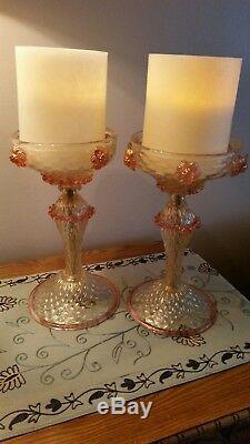 2 ANTIQUE VENETIAN MURANO candelabra, PINK & GOLD FLECK ART GLASS