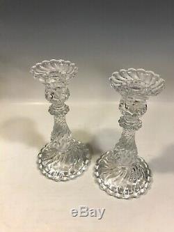 (2) Baccarat Crystal Bambous Swirl Candle Stick Holders, 9 1/8, Marked