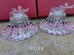 2 Baccarat France Crystal Art Glass Massena Taper Candlestick Candle Holders Box
