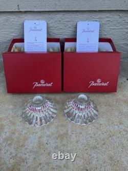 2 Baccarat France Crystal Art Glass Massena Taper Candlestick Candle Holders Box