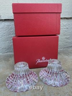 2 Baccarat France Crystal Art Glass Massena Taper Candlestick Candle Holders Box