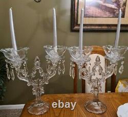 2 Cambridge Glass Crystal Keyhole 2 Lite Candleholder Candelabra ULTRA RARE