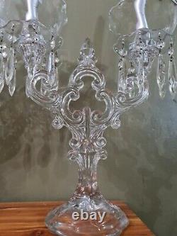 2 Cambridge Glass Crystal Keyhole 2 Lite Candleholder Candelabra ULTRA RARE