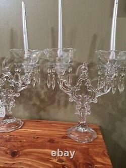 2 Cambridge Glass Crystal Keyhole 2 Lite Candleholder Candelabra ULTRA RARE