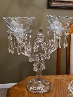 2 Cambridge Glass Crystal Keyhole 2 Lite Candleholder Candelabra ULTRA RARE