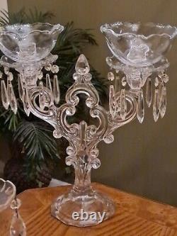 2 Cambridge Glass Crystal Keyhole 2 Lite Candleholder Candelabra ULTRA RARE