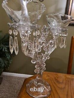 2 Cambridge Glass Crystal Keyhole 2 Lite Candleholder Candelabra ULTRA RARE