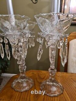 2 Cambridge Glass Crystal Keyhole 2 Lite Candleholder Candelabra ULTRA RARE