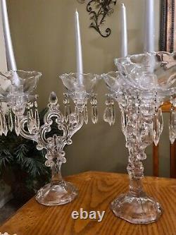 2 Cambridge Glass Crystal Keyhole 2 Lite Candleholder Candelabra ULTRA RARE