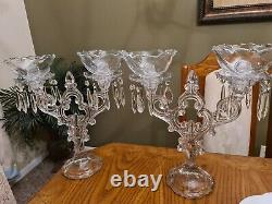 2 Cambridge Glass Crystal Keyhole 2 Lite Candleholder Candelabra ULTRA RARE