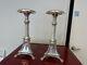 2 Candle Silver Glass Handmade Turned Style Pillar Candle Holder, Set Of 2, New