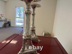 2 Candle Silver Glass Handmade Turned Style Pillar Candle Holder, Set of 2, New