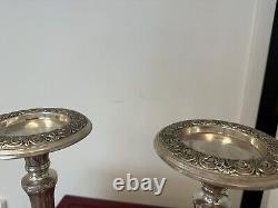 2 Candle Silver Glass Handmade Turned Style Pillar Candle Holder, Set of 2, New