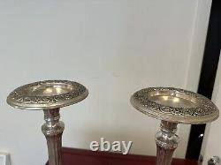 2 Candle Silver Glass Handmade Turned Style Pillar Candle Holder, Set of 2, New