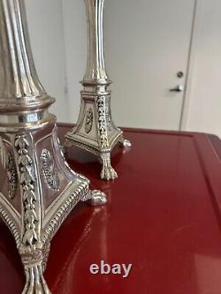 2 Candle Silver Glass Handmade Turned Style Pillar Candle Holder, Set of 2, New