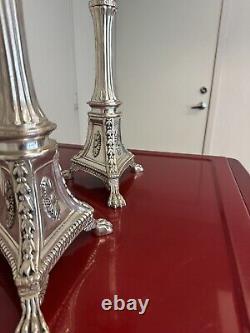 2 Candle Silver Glass Handmade Turned Style Pillar Candle Holder, Set of 2, New