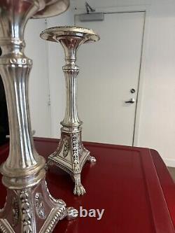 2 Candle Silver Glass Handmade Turned Style Pillar Candle Holder, Set of 2, New