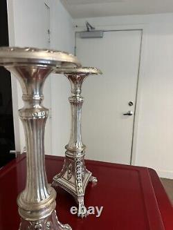 2 Candle Silver Glass Handmade Turned Style Pillar Candle Holder, Set of 2, New