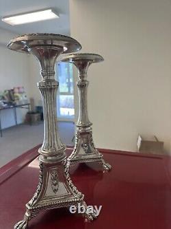 2 Candle Silver Glass Handmade Turned Style Pillar Candle Holder, Set of 2, New