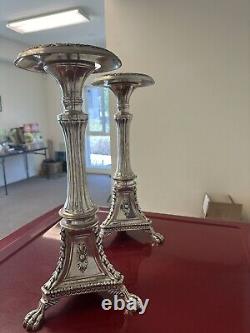 2 Candle Silver Glass Handmade Turned Style Pillar Candle Holder, Set of 2, New