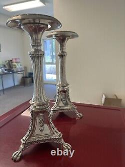 2 Candle Silver Glass Handmade Turned Style Pillar Candle Holder, Set of 2, New