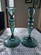 (2) Candlesticks 10 Candle Holders #2956 Art Glass Rare Steuben Aqua Blue-green