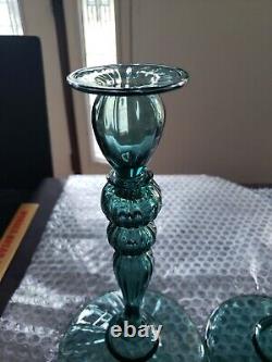 (2) Candlesticks 10 Candle Holders #2956 Art Glass Rare Steuben Aqua blue-green