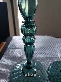 (2) Candlesticks 10 Candle Holders #2956 Art Glass Rare Steuben Aqua blue-green