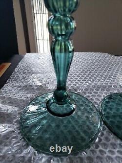 (2) Candlesticks 10 Candle Holders #2956 Art Glass Rare Steuben Aqua blue-green