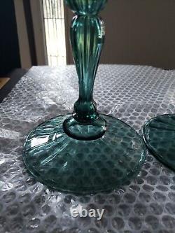 (2) Candlesticks 10 Candle Holders #2956 Art Glass Rare Steuben Aqua blue-green