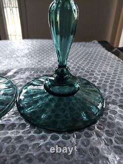 (2) Candlesticks 10 Candle Holders #2956 Art Glass Rare Steuben Aqua blue-green