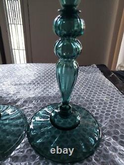 (2) Candlesticks 10 Candle Holders #2956 Art Glass Rare Steuben Aqua blue-green