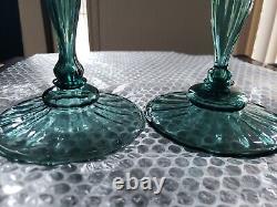 (2) Candlesticks 10 Candle Holders #2956 Art Glass Rare Steuben Aqua blue-green