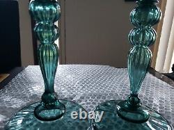 (2) Candlesticks 10 Candle Holders #2956 Art Glass Rare Steuben Aqua blue-green