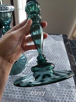 (2) Candlesticks 10 Candle Holders #2956 Art Glass Rare Steuben Aqua blue-green