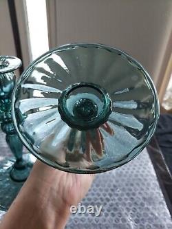 (2) Candlesticks 10 Candle Holders #2956 Art Glass Rare Steuben Aqua blue-green