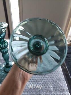 (2) Candlesticks 10 Candle Holders #2956 Art Glass Rare Steuben Aqua blue-green