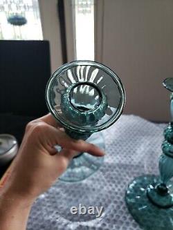 (2) Candlesticks 10 Candle Holders #2956 Art Glass Rare Steuben Aqua blue-green