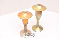 2 Carl Radke Phoenix Studios Art glass candle holders Iridescent Candlesticks