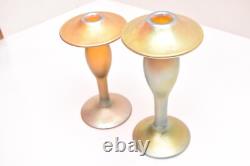 2 Carl Radke Phoenix Studios Art glass candle holders Iridescent Candlesticks