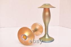 2 Carl Radke Phoenix Studios Art glass candle holders Iridescent Candlesticks