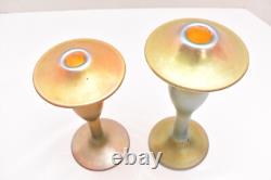 2 Carl Radke Phoenix Studios Art glass candle holders Iridescent Candlesticks