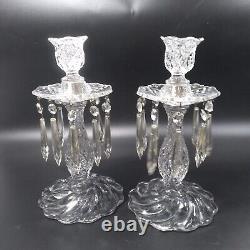 2 Duncan & Miller FIRST LOVE Candlesticks w Hurricane Shades Bobeches & Prisms